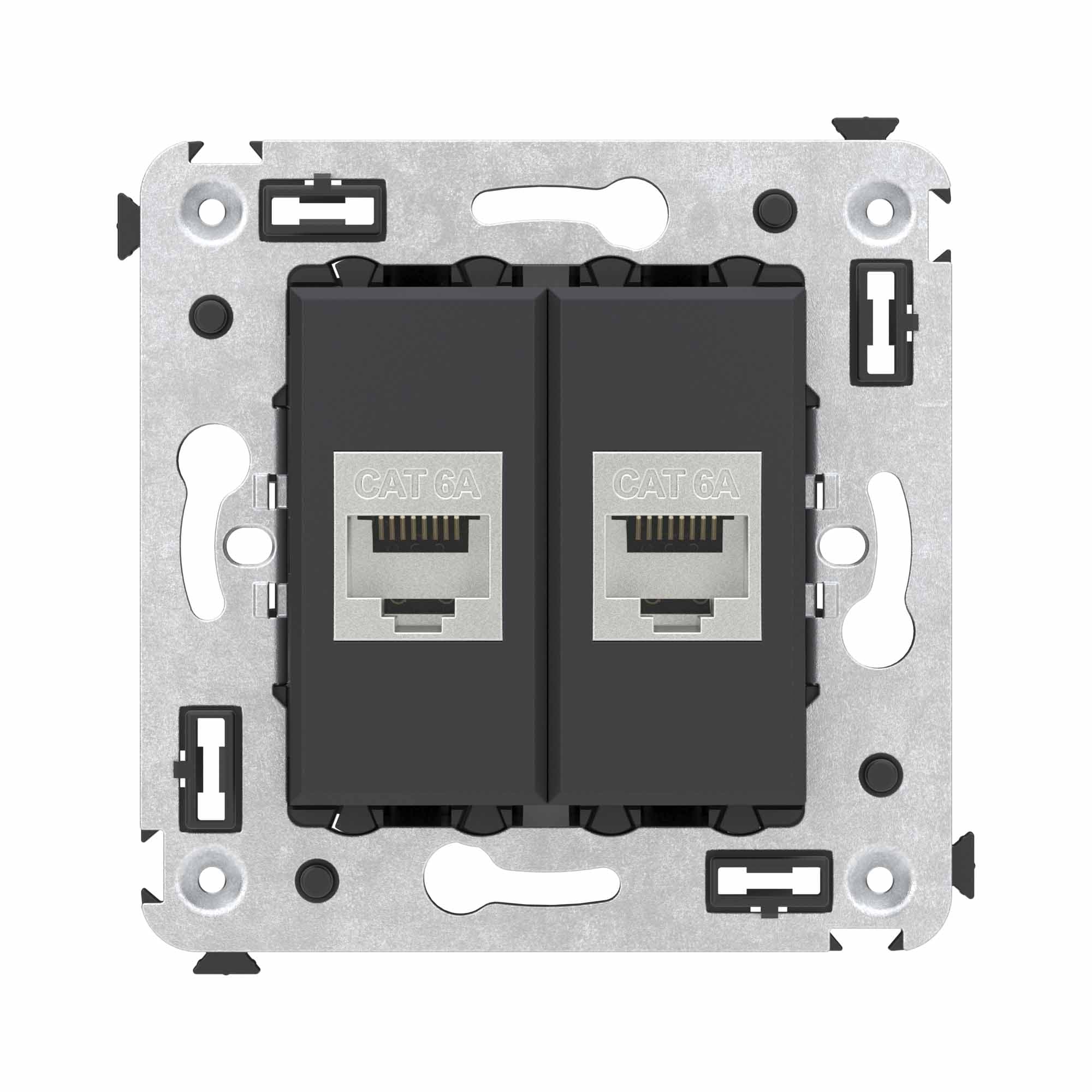 Avanti Компьютерная розетка RJ-45 без шторки в стену, кат.6А двойная экранированная,  Черный матовый