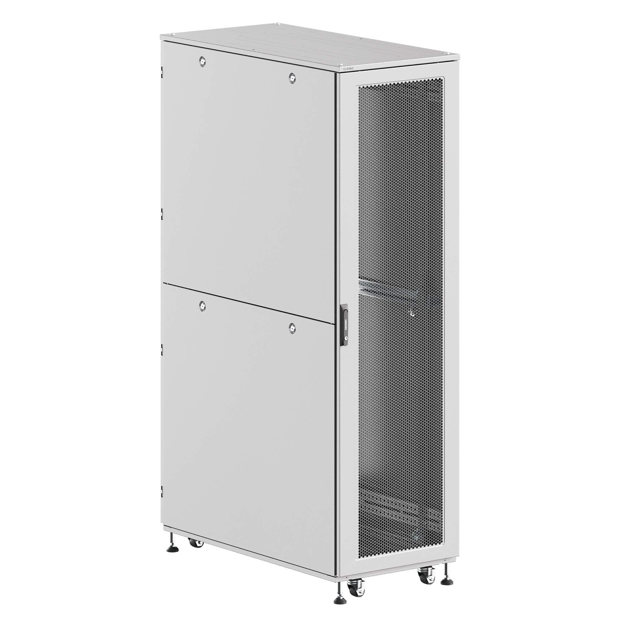 Шкаф напольный разобранный 19'' IT-CQE-N 42U 800x1200 мм, крыша с вырубкой, дверь перф. и двойная перф., двойные боковые панели, серый RAL7035