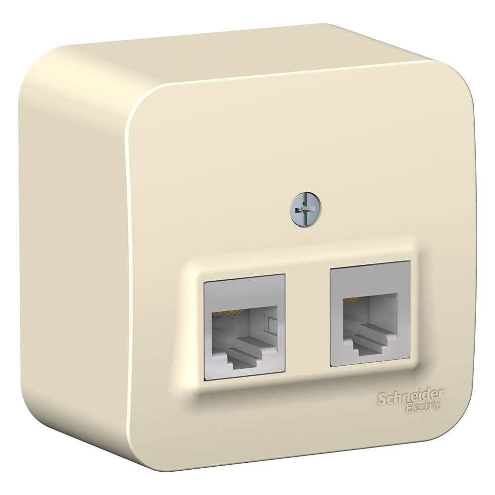 Розетка BLANCA наружная двойная компьютерная RJ45+телефонная RJ11, кат.5e, с изолирующей пластиной, молочный