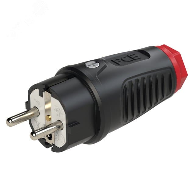 Вилка каб 16А/250V/2P+E/IP44 корпус черный, маркер красный