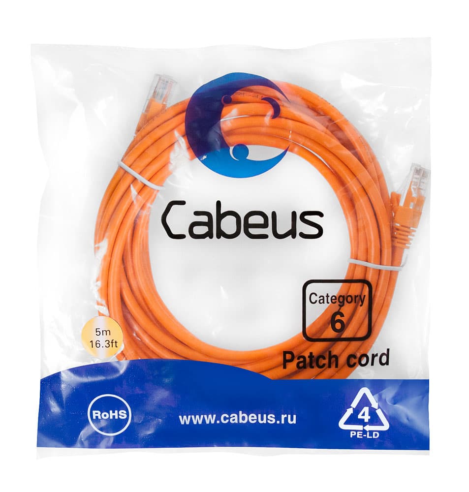 Патч-корд U/UTP, категория 6, 2xRJ45/8p8c, неэкранированный, оранжевый, PVC, 5м