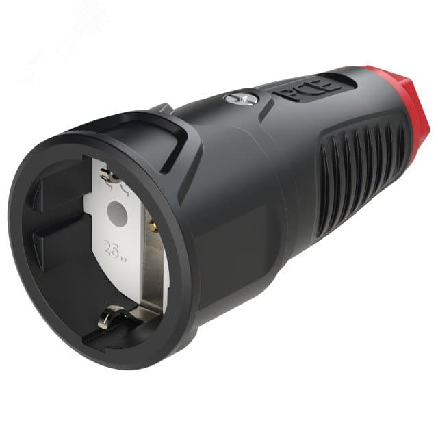 Розетка каб 16A/250V/2P+E/IP20 корпус черный, маркер красный
