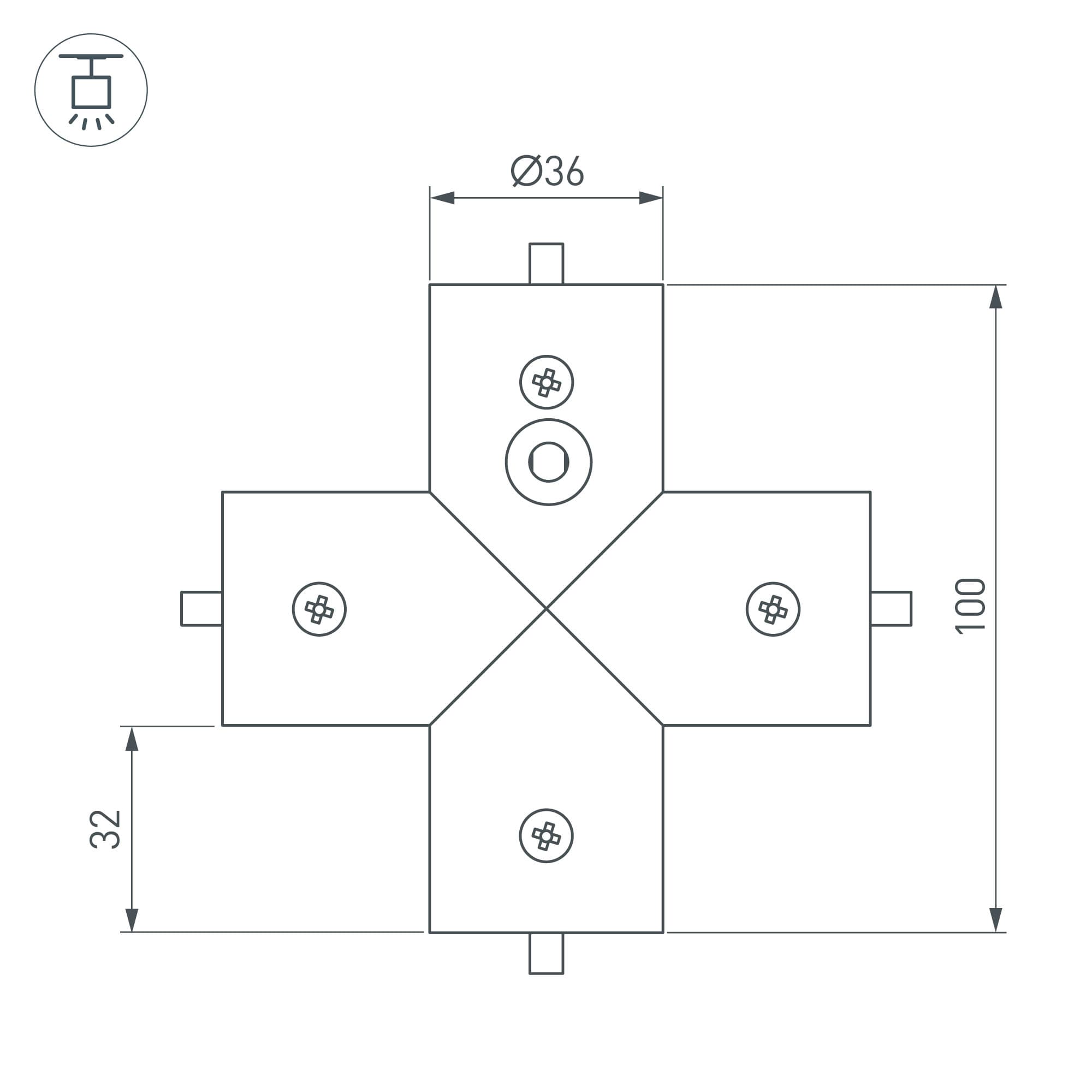 Соединитель профиля ROUND-D36-360-X90 (ARL, металл)