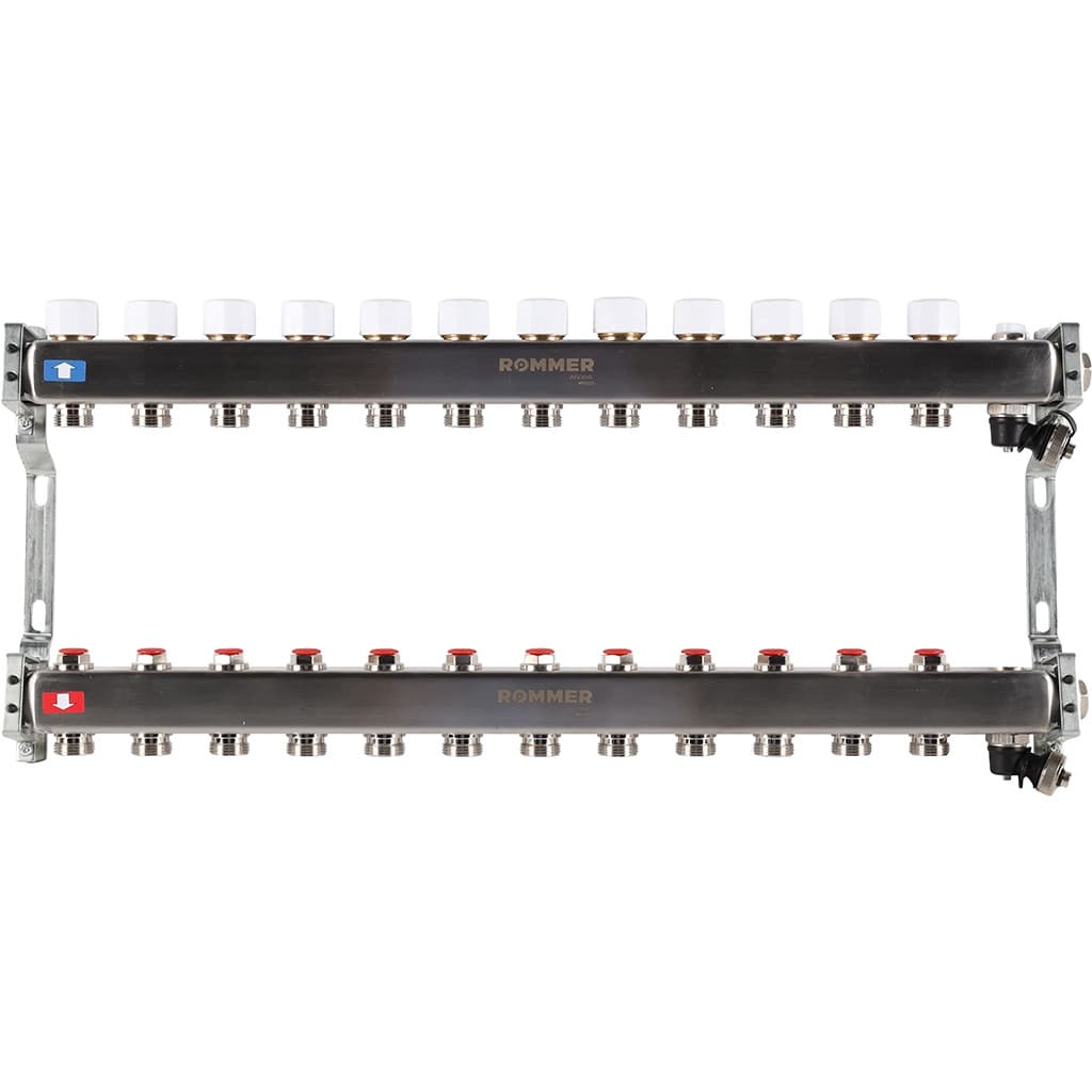 Коллектор из нержавеющей стали без расходомеров, с клапаном выпуска воздуха и сливом 12 выходов