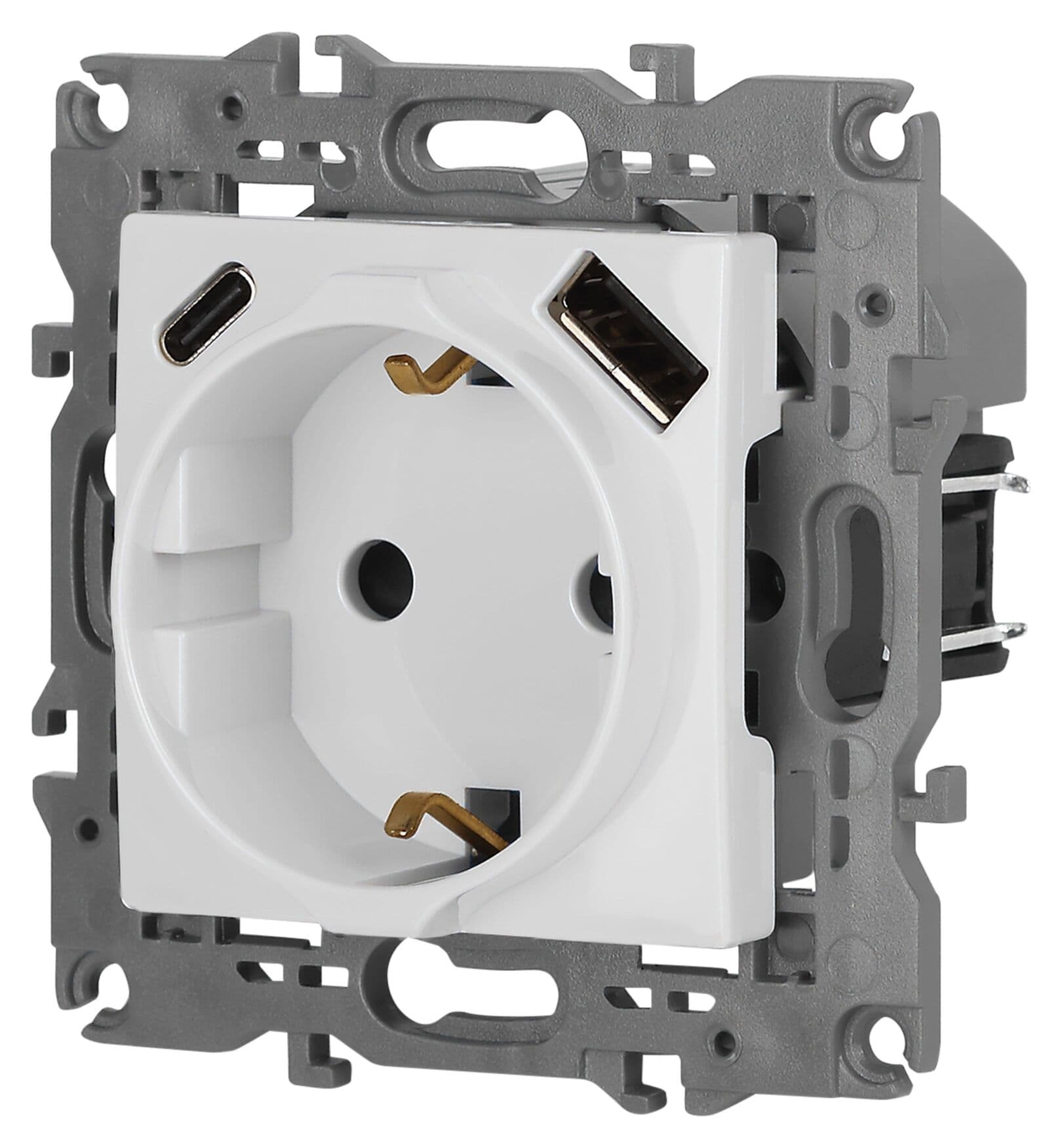 Розетка Elegance 14-4108-01 2P+E 16A-250В со шторками с USB type-A+C 5В-3А белый