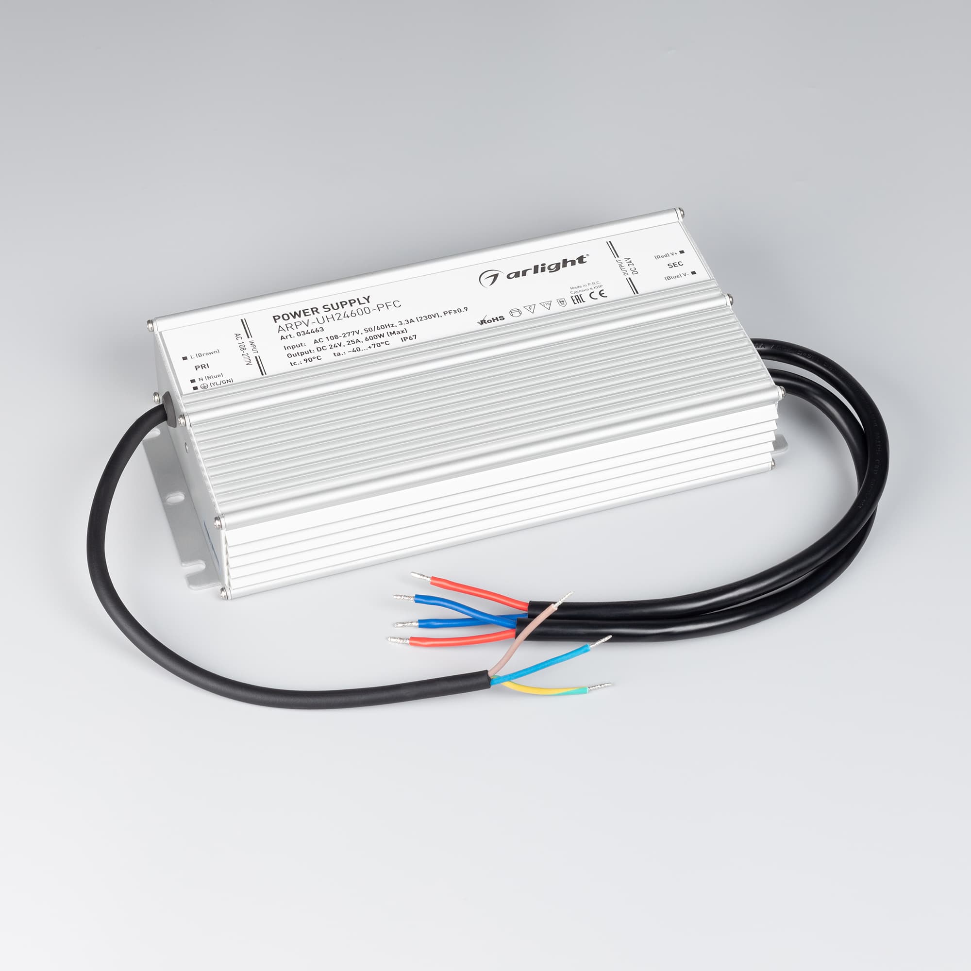 Блок питания ARPV-UH24600-PFC (24V, 25A, 600W) (IP67 металл, 7 лет)