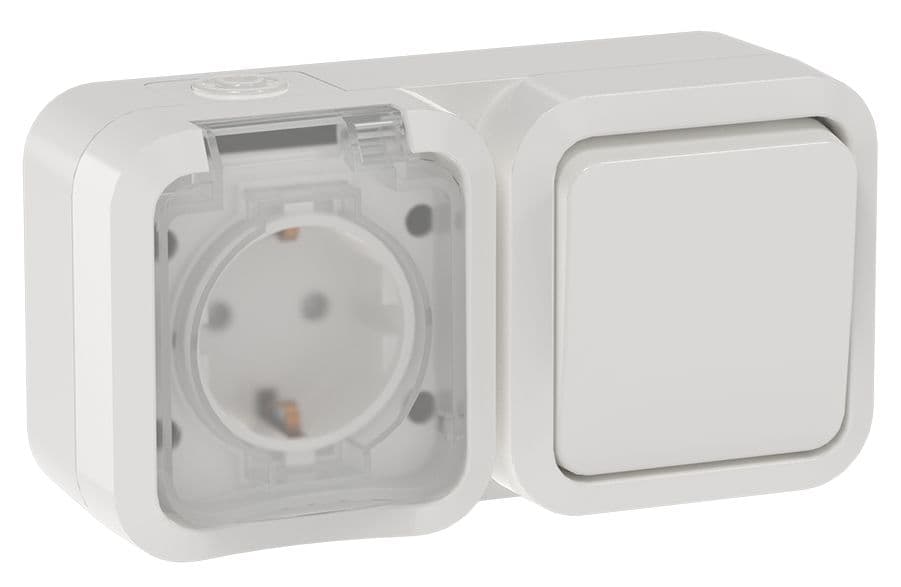 TORS Блок розетка + выключатель горизонтальный 16А IP55 TS342 белый IEK
