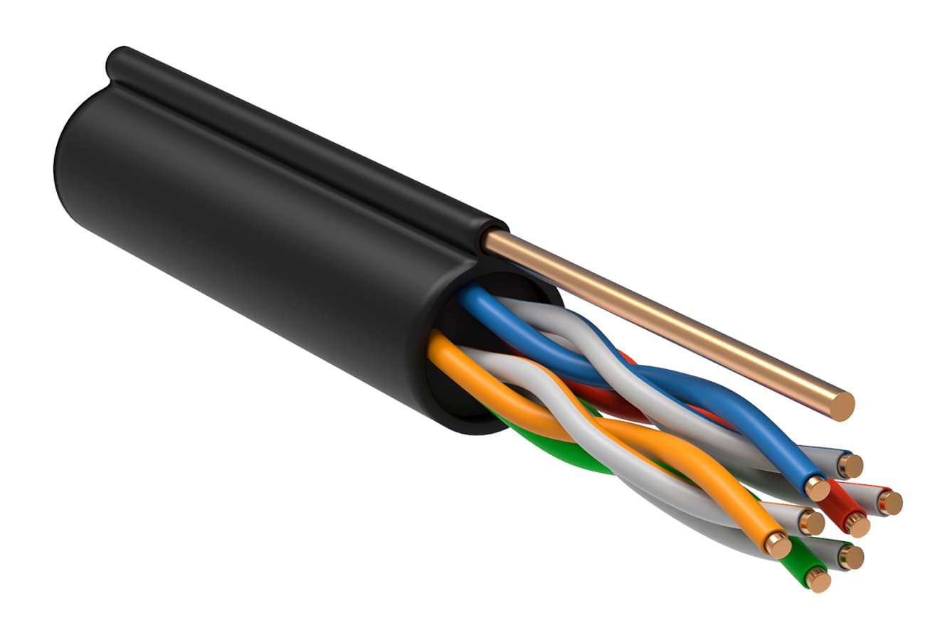 Витая пара U/UTP кат 5е 4 пары 24AWG LDPE с тросом 1.2мм черный 305м