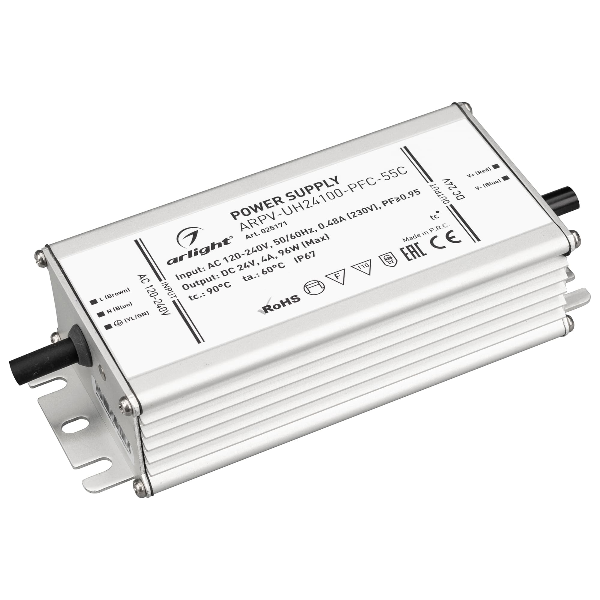 Блок питания ARPV-UH24100-PFC-55C (24V, 4.2A, 100W) (ARL, IP67 Металл, 5 лет)