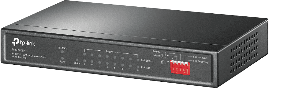 Коммутатор неуправляемый 9 портов RJ45 10 100 Мб/с PoE 30Вт