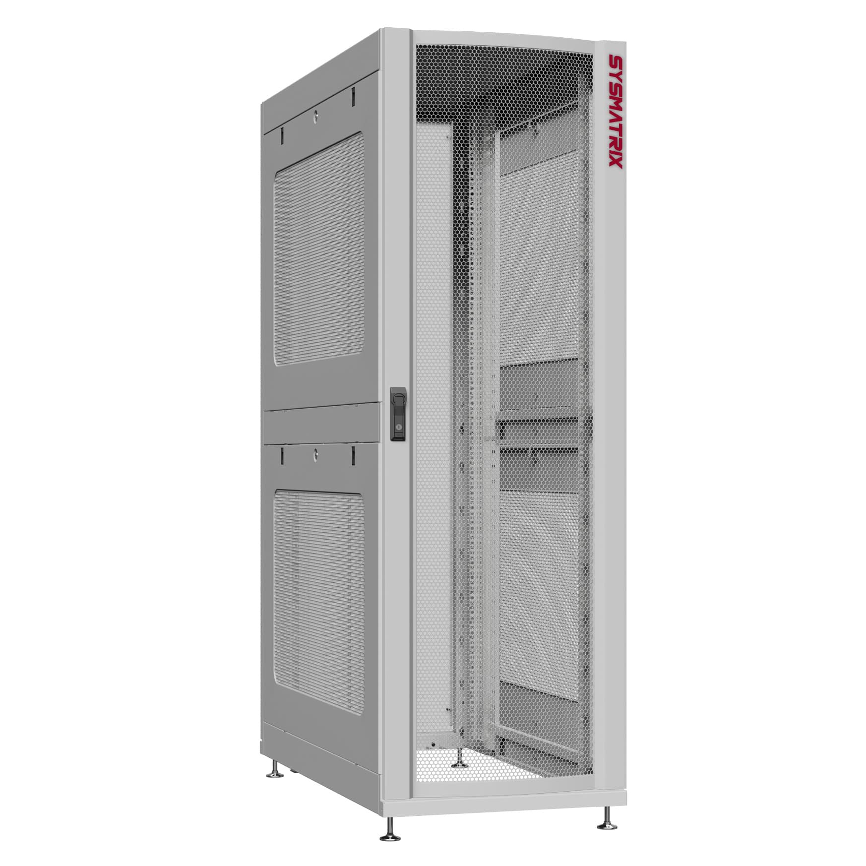 Шкаф серверный 48U 600х1200 передняя дверь: одностворчатая перфорированная IP20. задняя дверь: двустворчатая глухой металл IP51. боковые панели: перфорированные. цвет: серый RAL7035