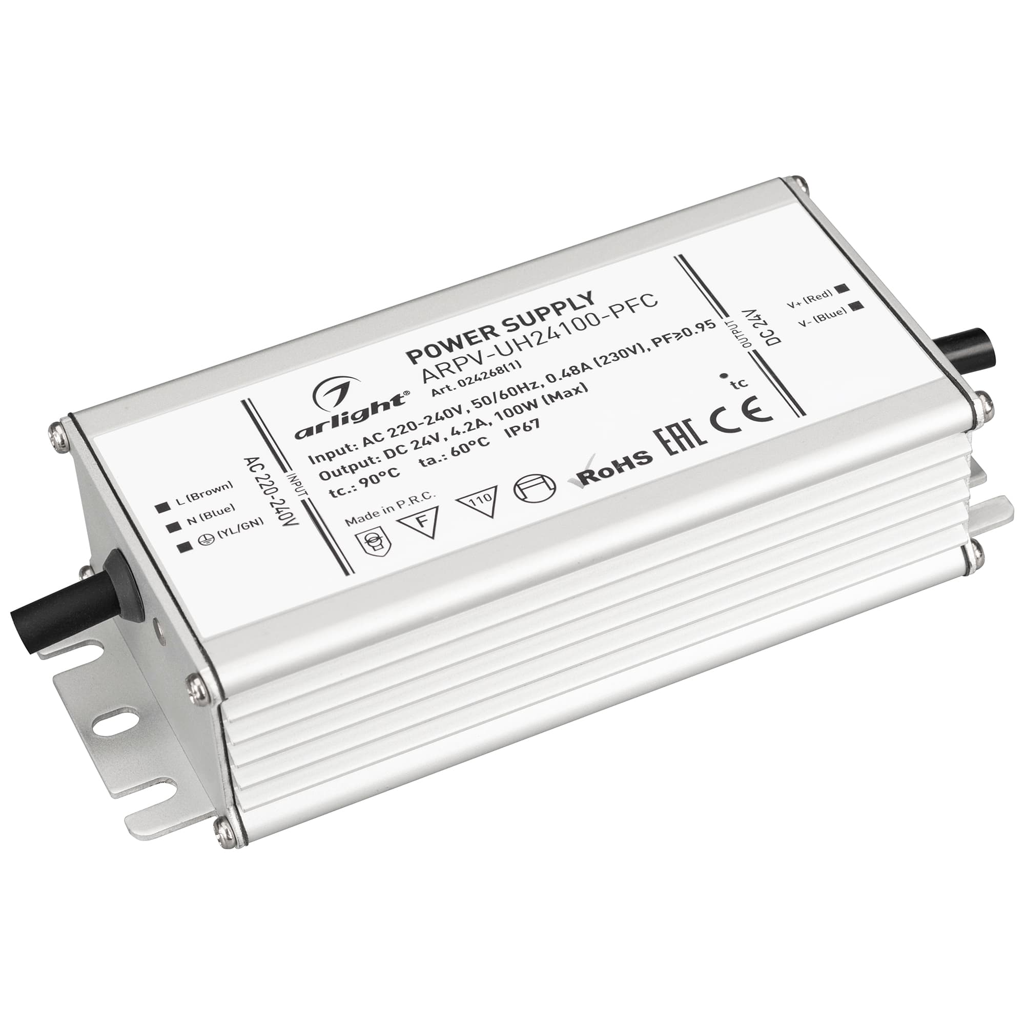 Блок питания ARPV-UH24100-PFC (24V, 4.2A, 100W) (IP67 Металл, 7 лет)