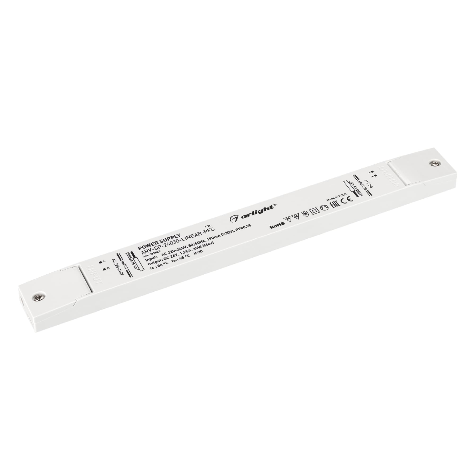 Блок питания ARV-SP-24030-LINEAR-PFC (24V, 1.25A, 30W) (IP20 Пластик, 5 лет)