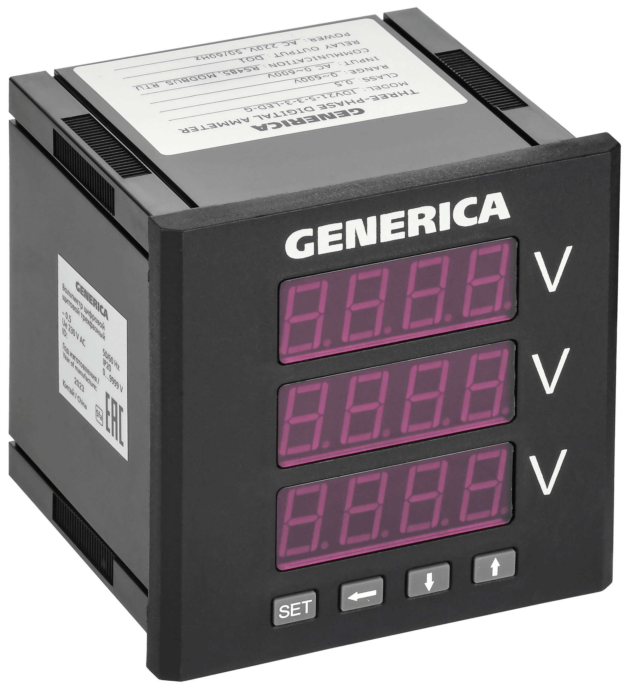 Вольтметр цифровой щитовой трехфазный DO RS-485 96х96мм LED GENERICA