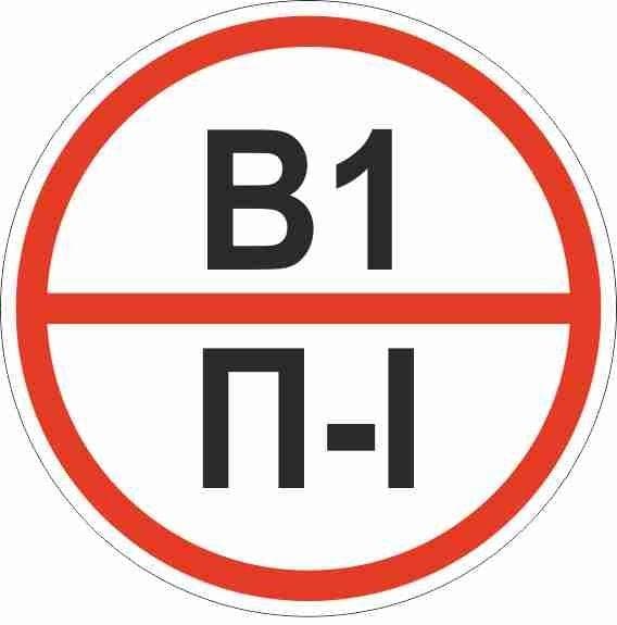 Знак ''Категории помещения по взрывопожарной и пожарной опасности В1 П-I'' 200х200 мм, пластик ГОСТ Р 12.4.026-2015