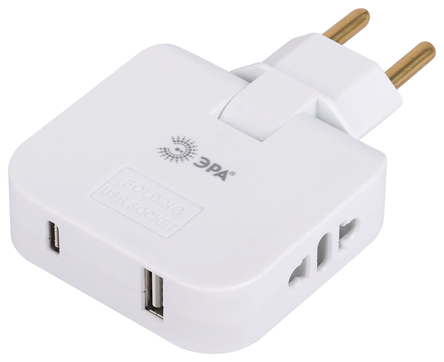 Тройник электрический поворотный на 2 розетки + 2USB A+C 10А белый SPF-2-FL-USBC
