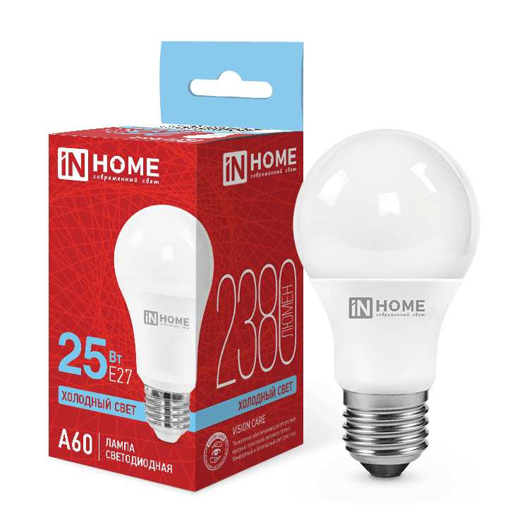 Лампа светодиодная LED-A60-VC 25Вт 230В Е27 6500К 2380Лм IN HOME