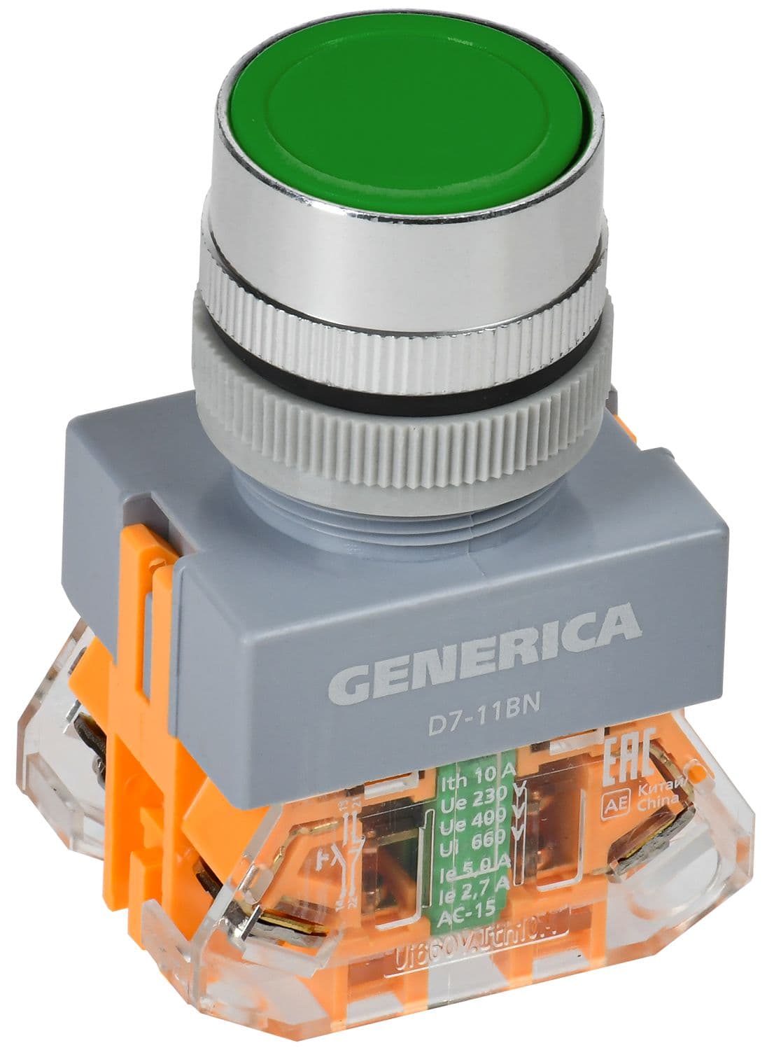 Кнопка D7-11BN d=22мм 1з+1р зеленая GENERICA