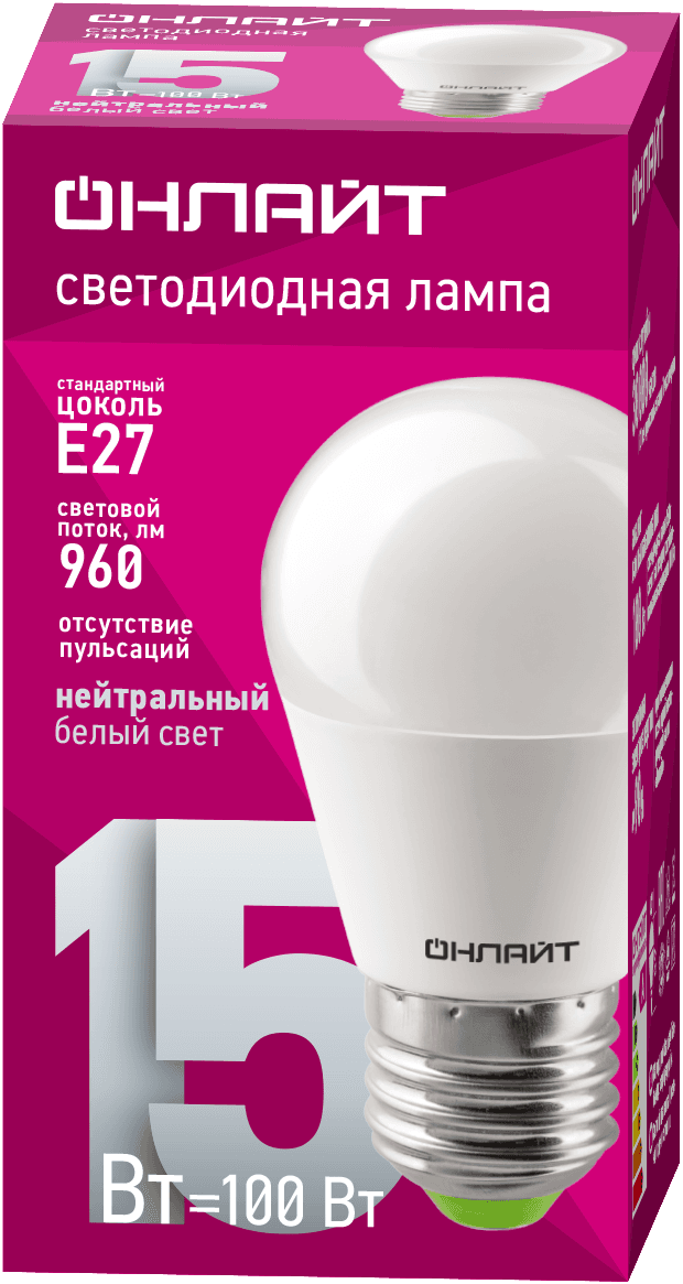 Лампа светодиодная 15 Вт OLL-G45-15-230-4K-E27-FR