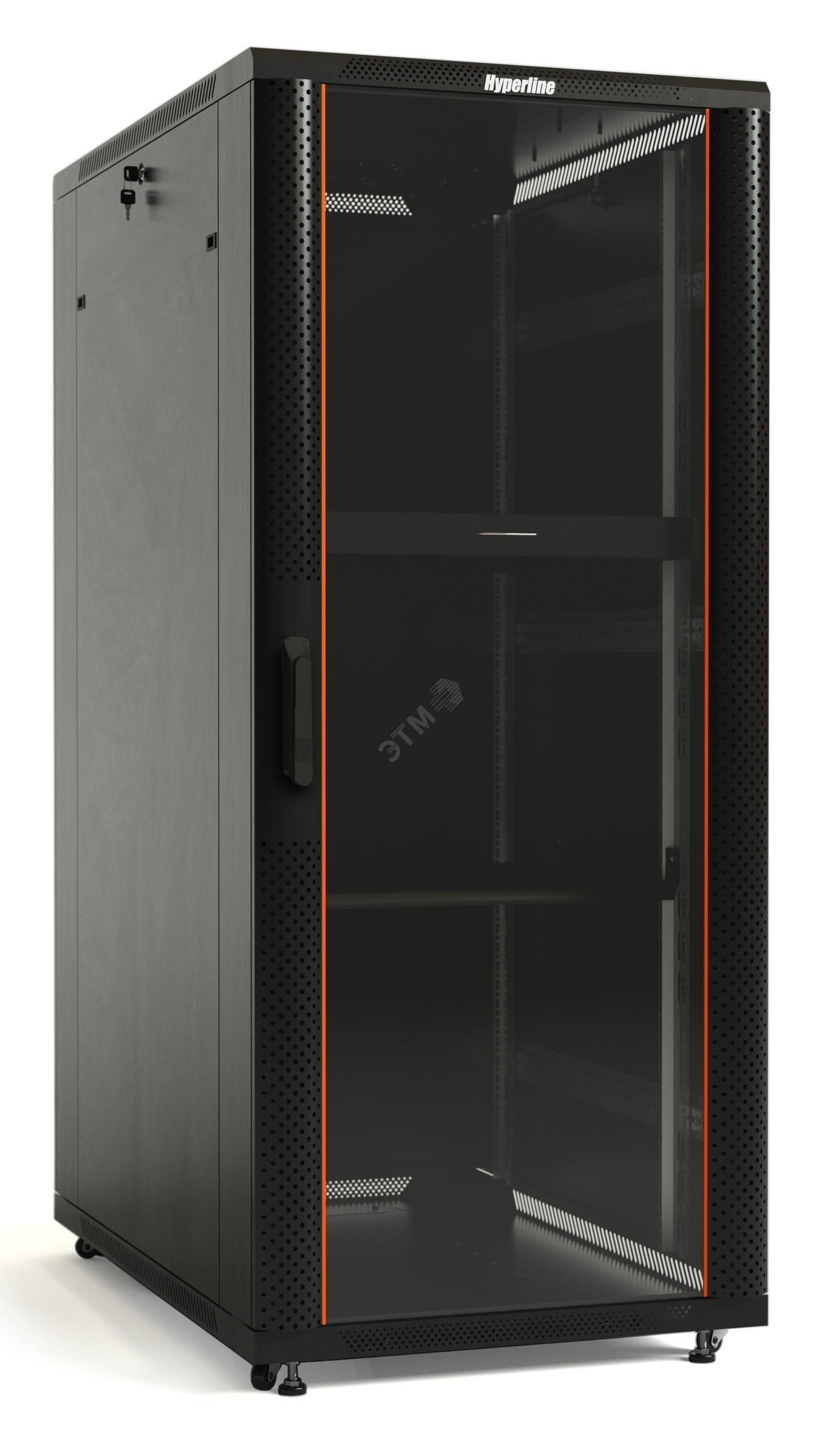 Шкаф напольный 19-дюймовый 47U 2277x800х800мм передняя стеклянная дверь со стальными перфорированными боковинами задняя дверь сплошная ручка с замком крыша нового типа черный (RAL 9004) (разобранный)