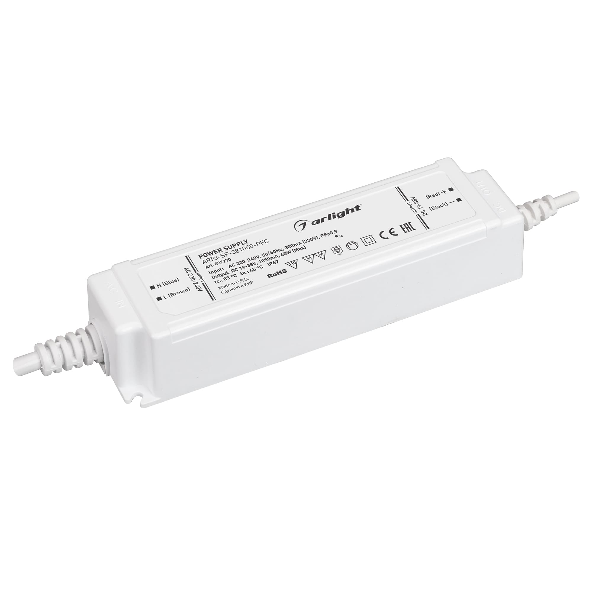 Блок питания ARPJ-SP-381050-PFC (40W, 19-38V, 1.05A) (IP67 Пластик, 5 лет)