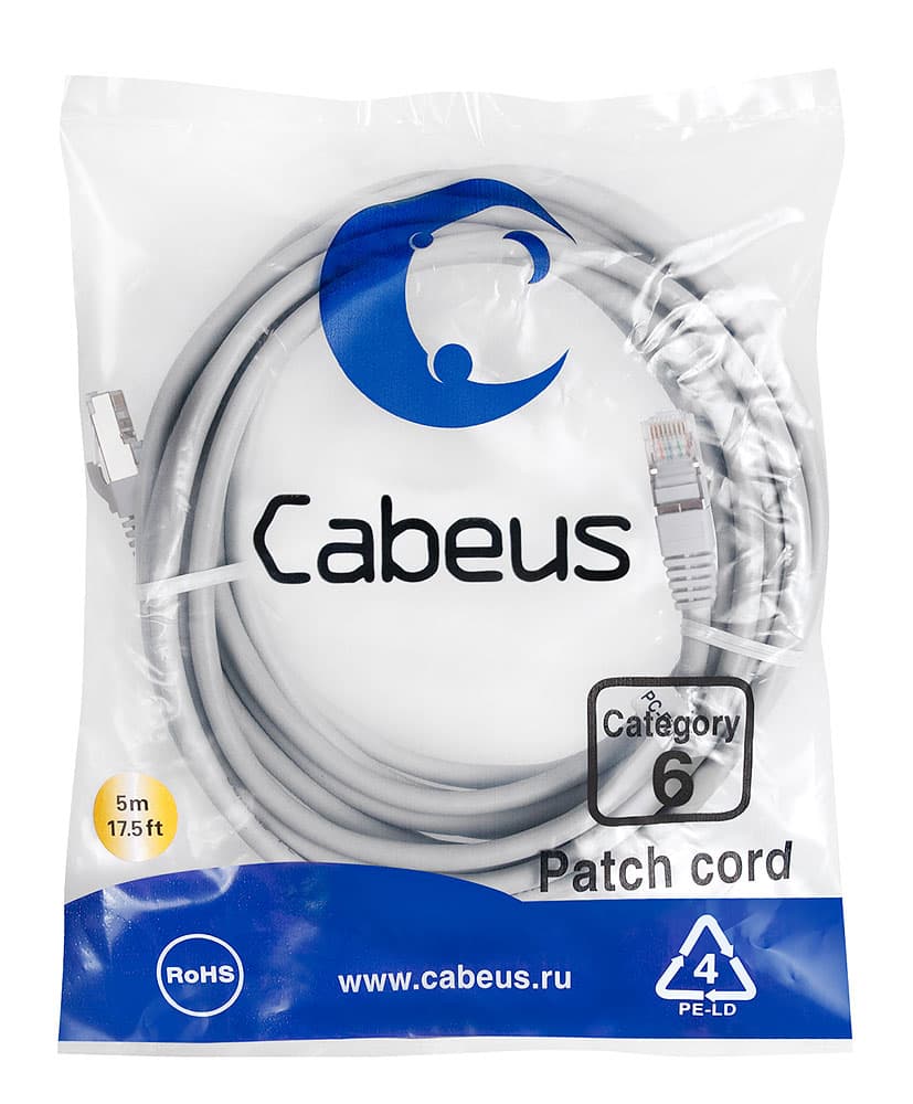 Патч-корд F/UTP, категория 6, 2xRJ45/8p8c, экранированный, серый, LSZH, 5м