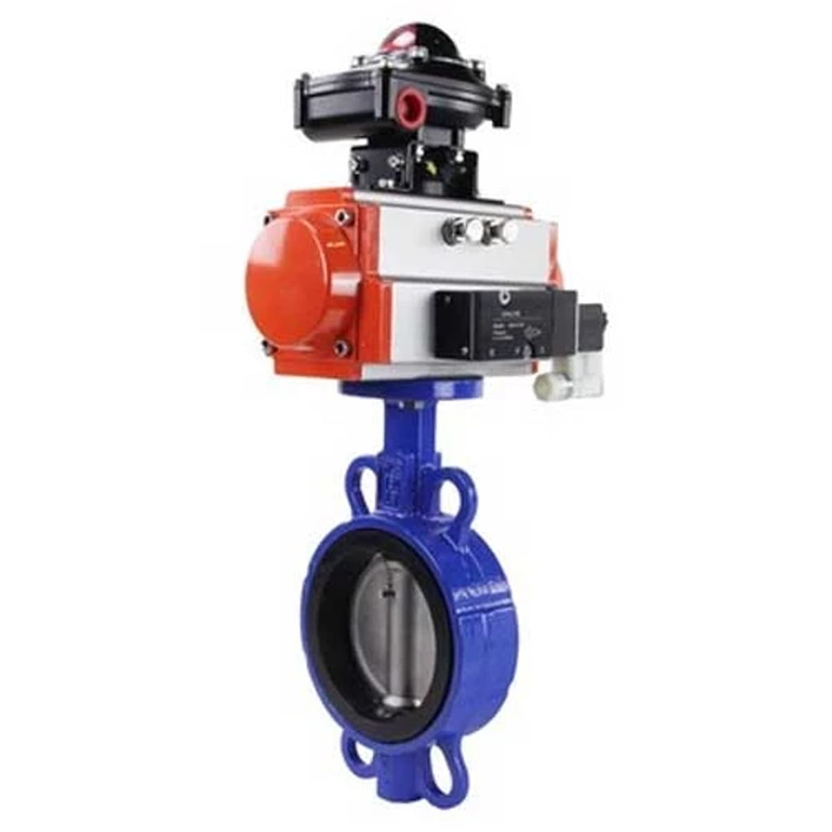 Затвор дисковый поворотный WCB-316-VITON-2W-Fb Ду200 Ру16, корпус углеродистая сталь WCB, диск нерж. сталь 316L, уплотнение Viton, с пн.приводом DA-130, пн.распределителем PND2-S1EM-52-1NC-J08-24VDC и БКВ LSB-210-02NM12-220/24
