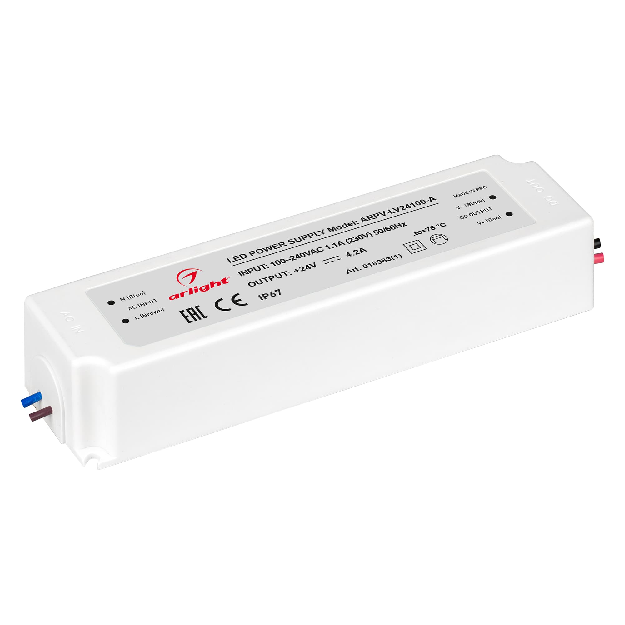 Блок питания ARPV-LV24100-A (24V, 4.2A, 100W) (ARL, IP67 Пластик, 3 года)
