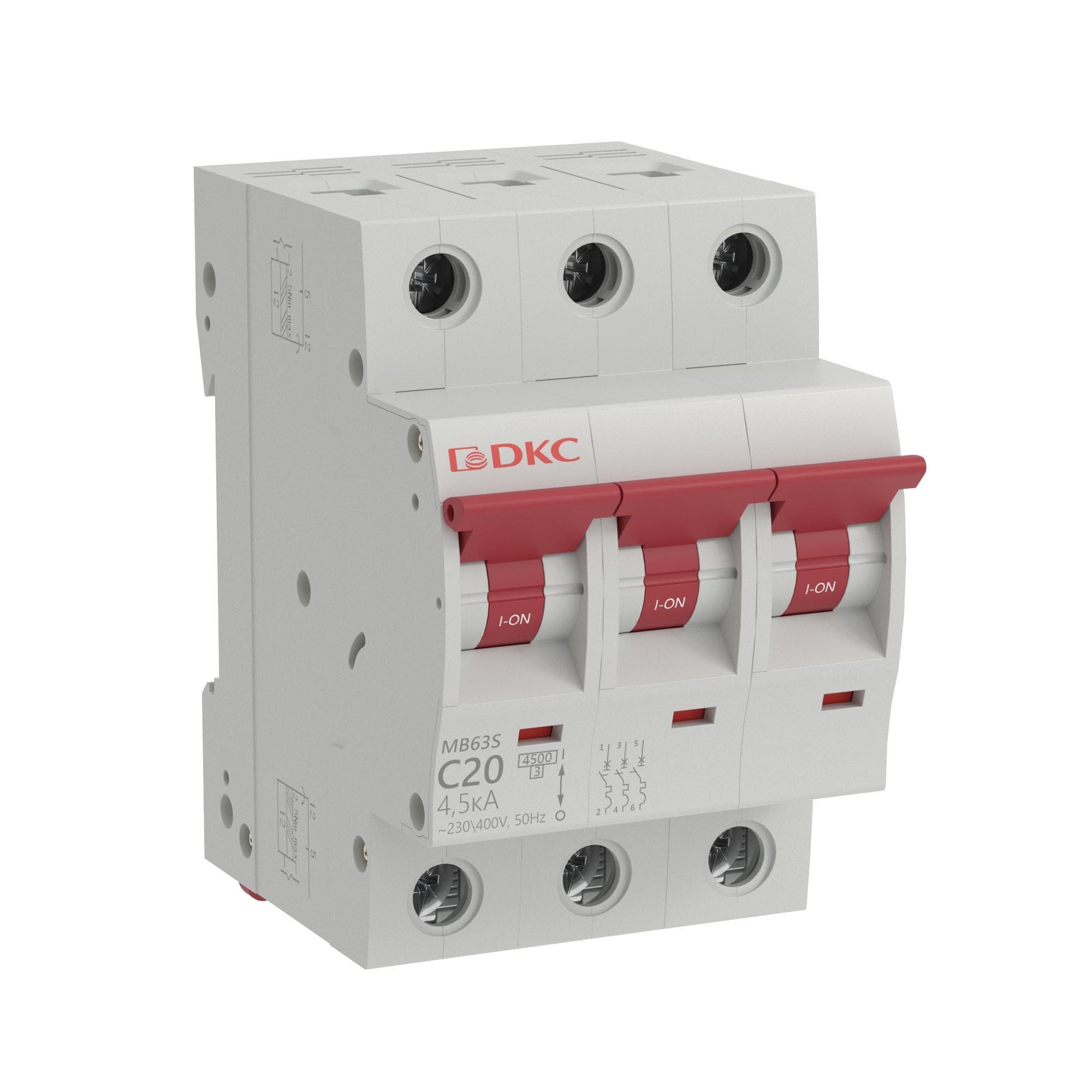 Модульный автоматический выключатель YON MB63, 3P, характеристика C, 20A, 6kA