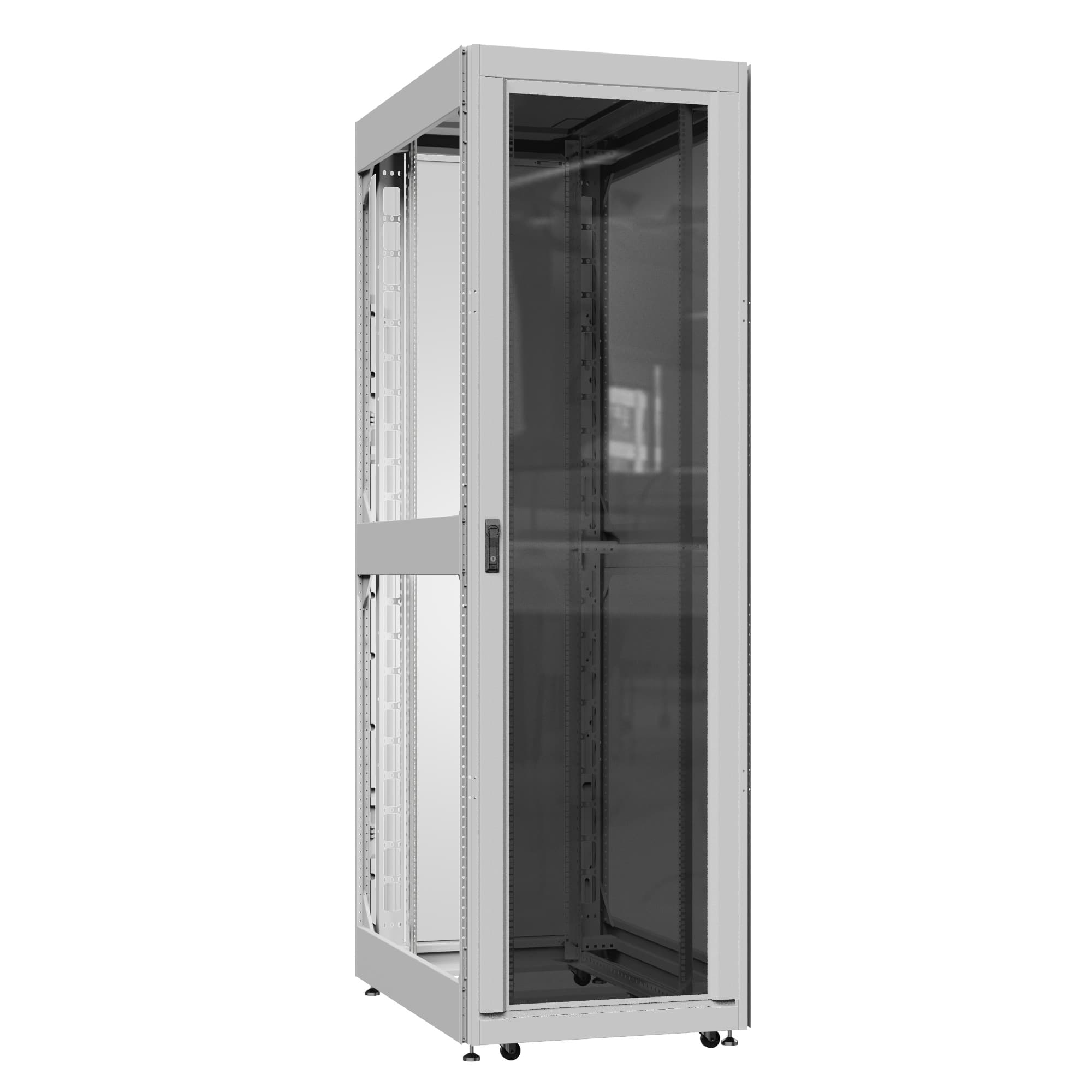 Шкаф серверный 42U 800х1000 передняя дверь: стекло IP41. задняя дверь: одностворчатая глухой металл IP51. боковые панели: без. цвет: серый RAL7035