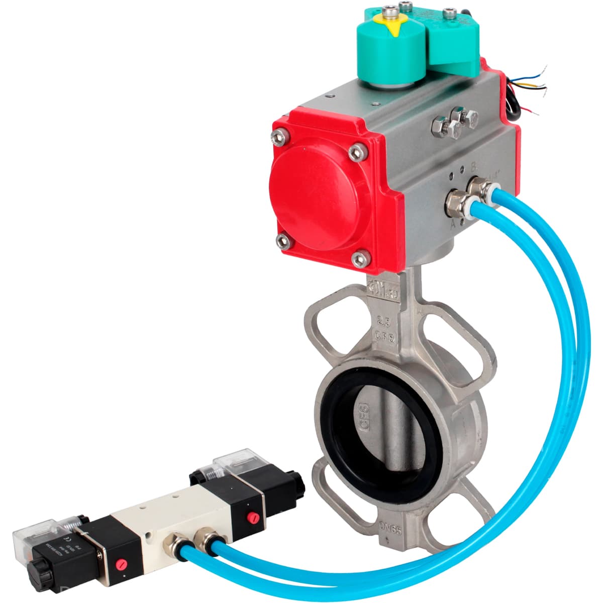 Затвор дисковый поворотный 304-304-EPDM-2W-Fb-H Ду50 Ру16 корпус нерж. сталь 304, диск нерж. сталь 304, уплотнение EPDM, с пн.приводом DA-065, пн.распределителем PND1-S2EM-52-2-T10-220VAC и магнитным переключателем МППП-200