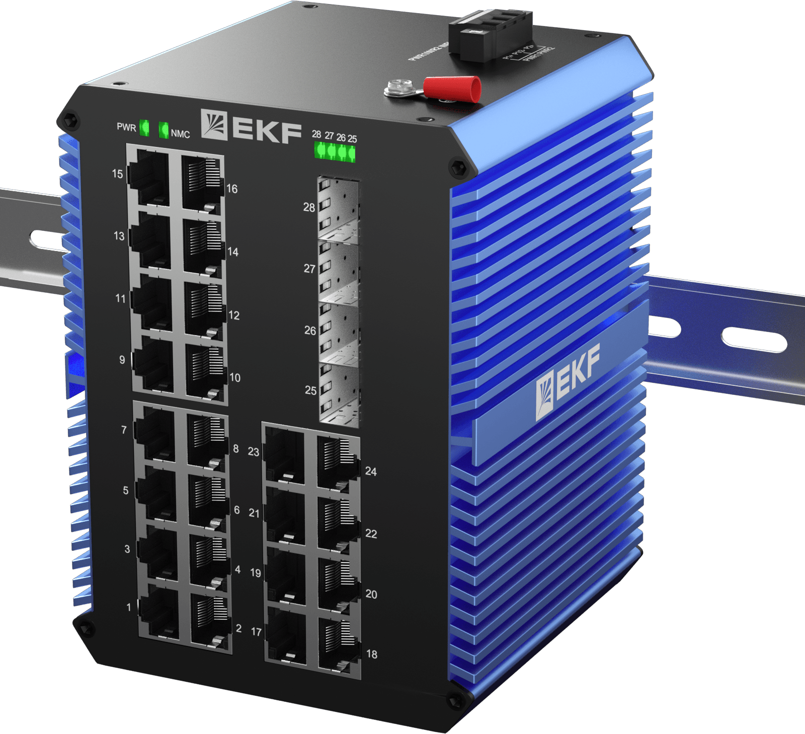 Коммутатор промышленный неуправляемый U-4GX/SFP-24GTP, 4 порта 1000Base-X SFP, 24 порта 10/100/1000Base-T(X) RJ45 c PoE, монтаж на динрейку TSX EKF