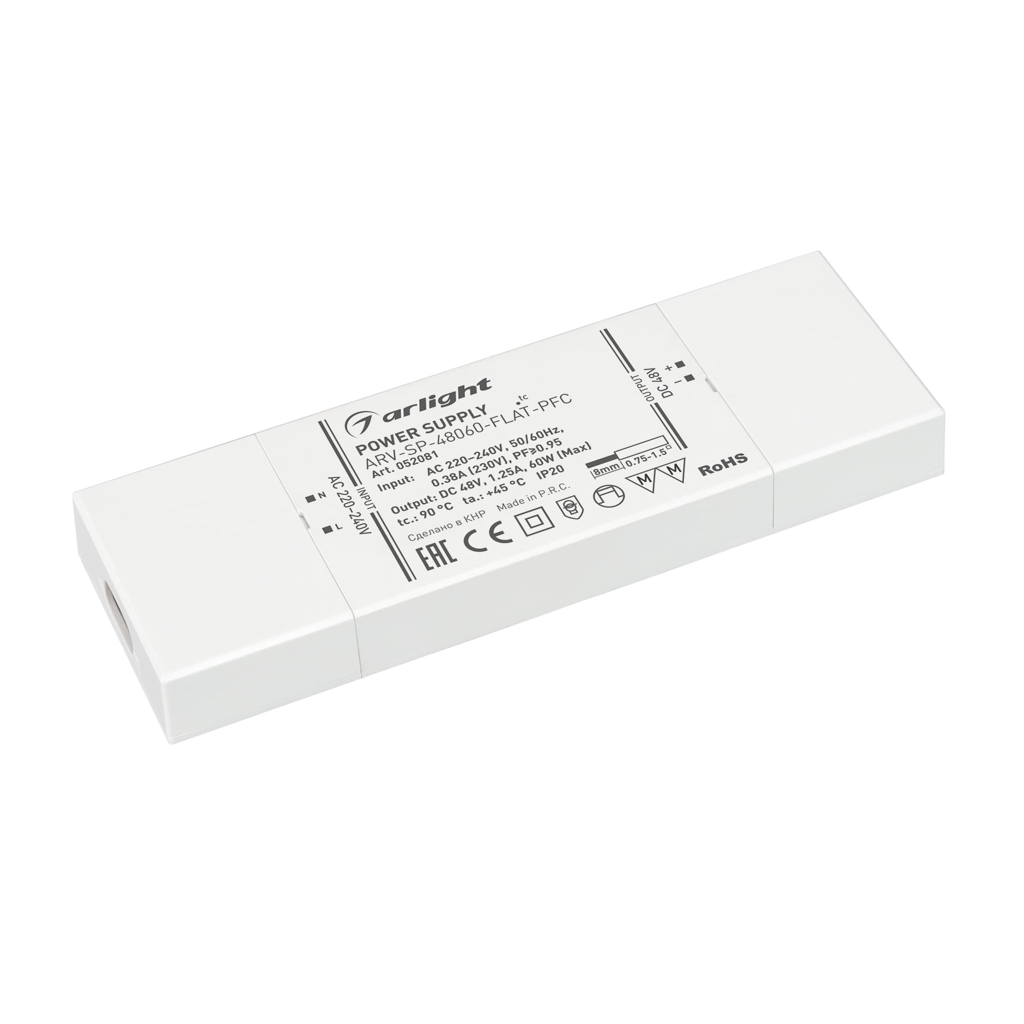 Блок питания ARV-SP-48060-FLAT-PFC (48V, 1.25A, 60W) (ARL, IP20 Пластик, 5 лет)