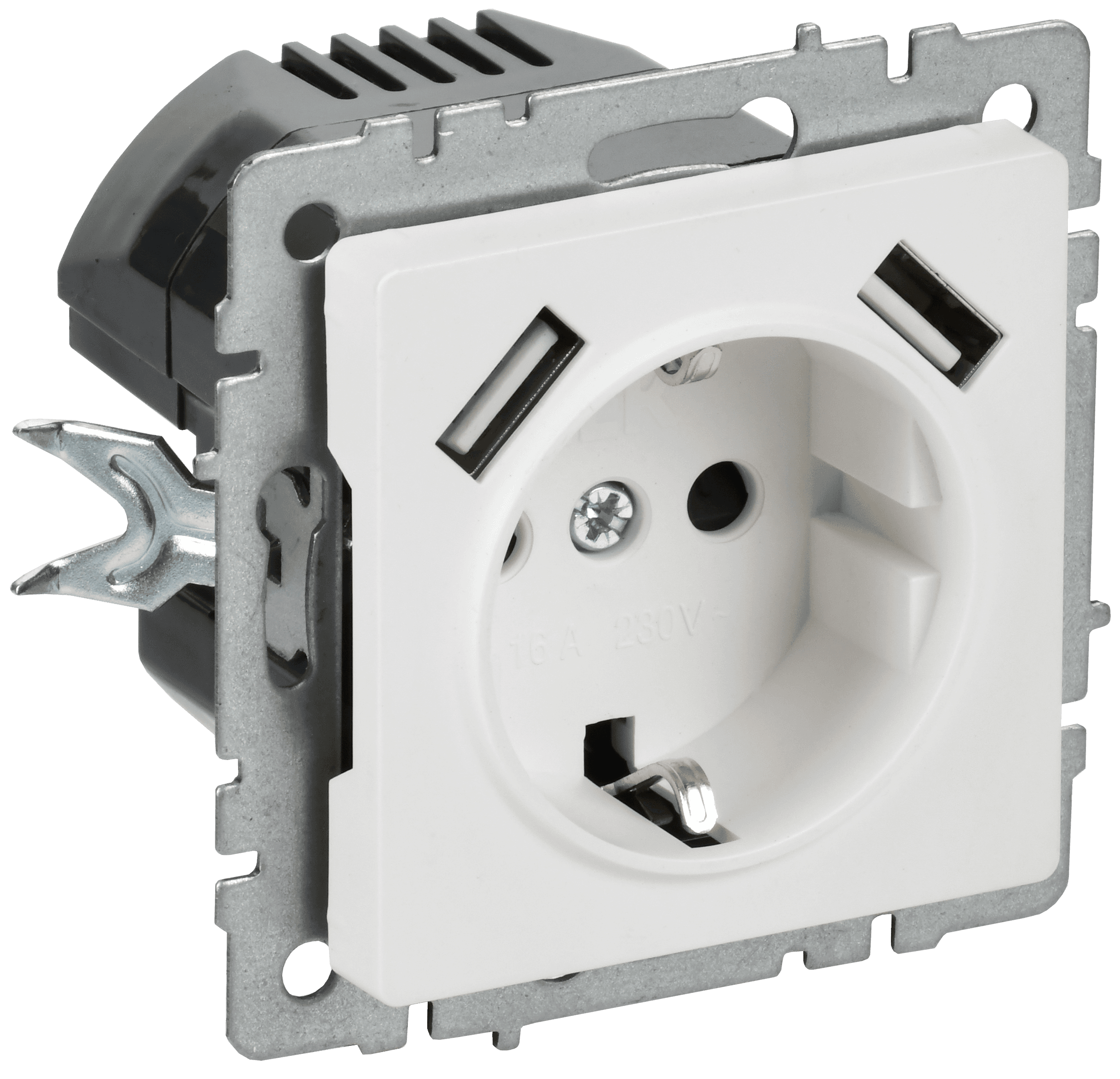 BRITE Розетка 1-местная с заземлением с защитными шторками 16А с USB A+A 5В 2,1А РЮш10-1-БрАБ арктический белый IEK