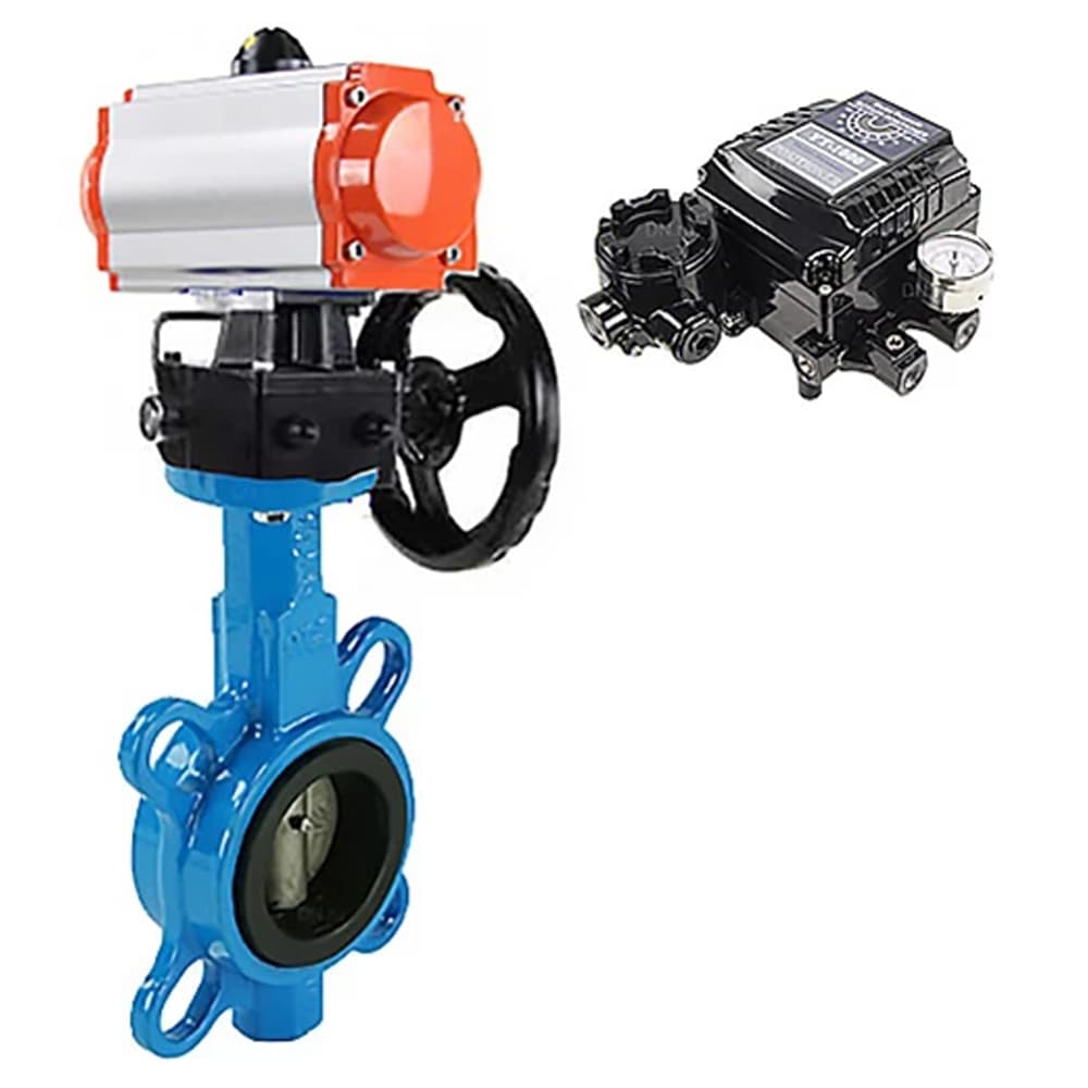 Затвор дисковый WCB-316L-VITON Ду250 Ру16, корпус углеродистая сталь WCB, диск нержавеющая сталь 316L, уплотнение Viton, пневмопривод DA-140, ручной дублёр HDM-4, электропневматический поворотный позиционер EPRP1-NU-Fb-08 с обратной связью