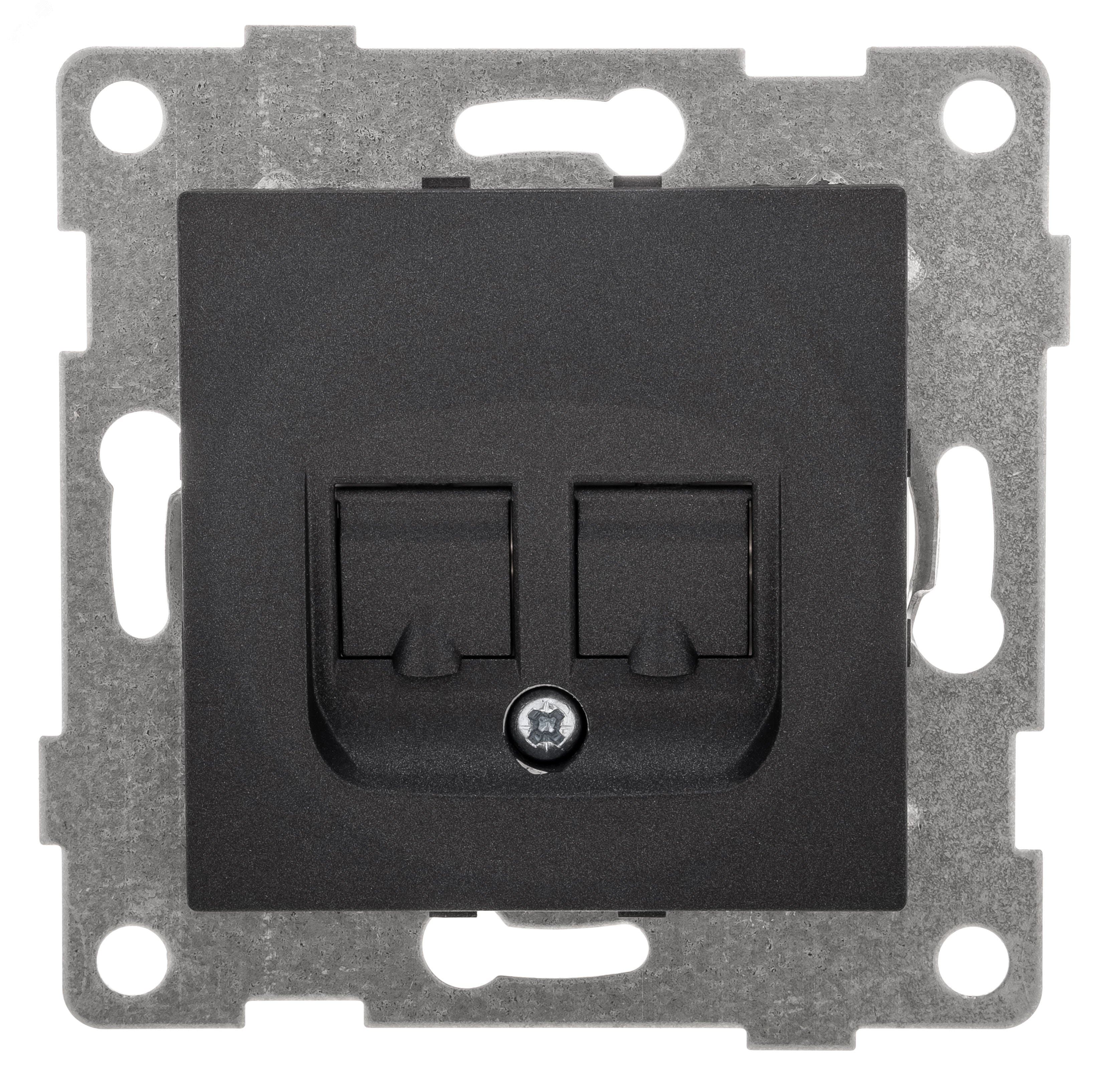 Розетка компьютерная RJ45 Ugra, механизм, двойной, графит