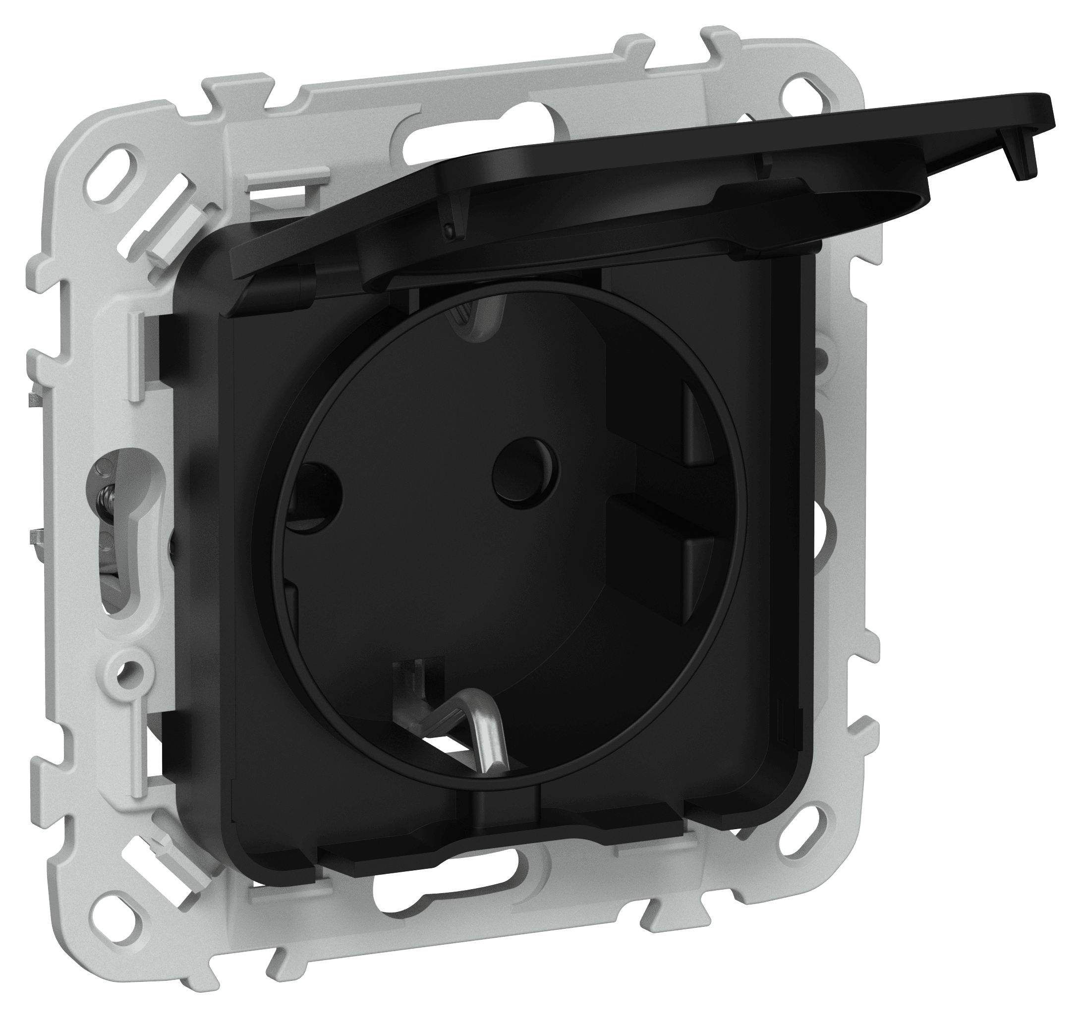 FLITE Розетка с заземлением с защитными шторками и крышкой 16А IP44 РСшкр11-0-44-ФлЧ черный IEK