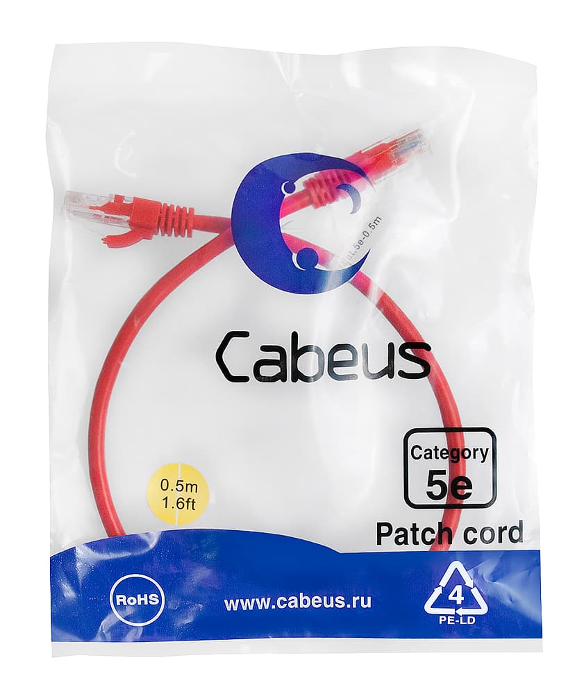 Патч-корд U/UTP, категория 5е, 2xRJ45/8p8c, неэкранированный, красный, LSZH, 0.5м