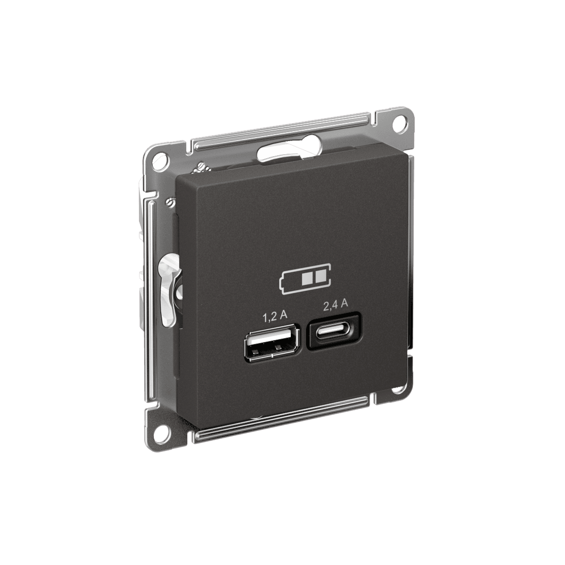 ATLASDESIGN USB РОЗЕТКА А+С, 5В/2,4 А, 2х5В/1,2 А, механизм, БАЗАЛЬТ