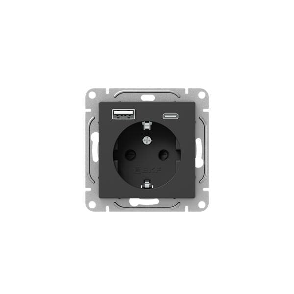 Механизм розетки с USB-A+С - 2шт, 16А, с заземлением, со шторками, чёрный Эпика EKF
