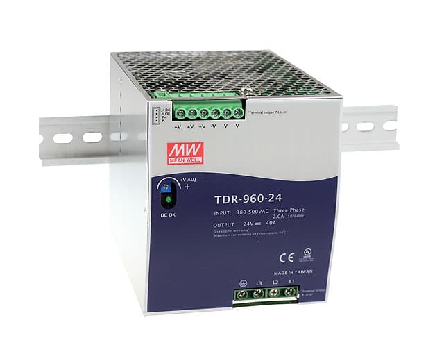Блок питания AC-DC, 960Вт, ККМ, 3-х фазный, вход 340-550В AC, 47-63,480-780В DC, выход 48В,20A, рег. вых 48-55В, в кожухе на DIN-рейку