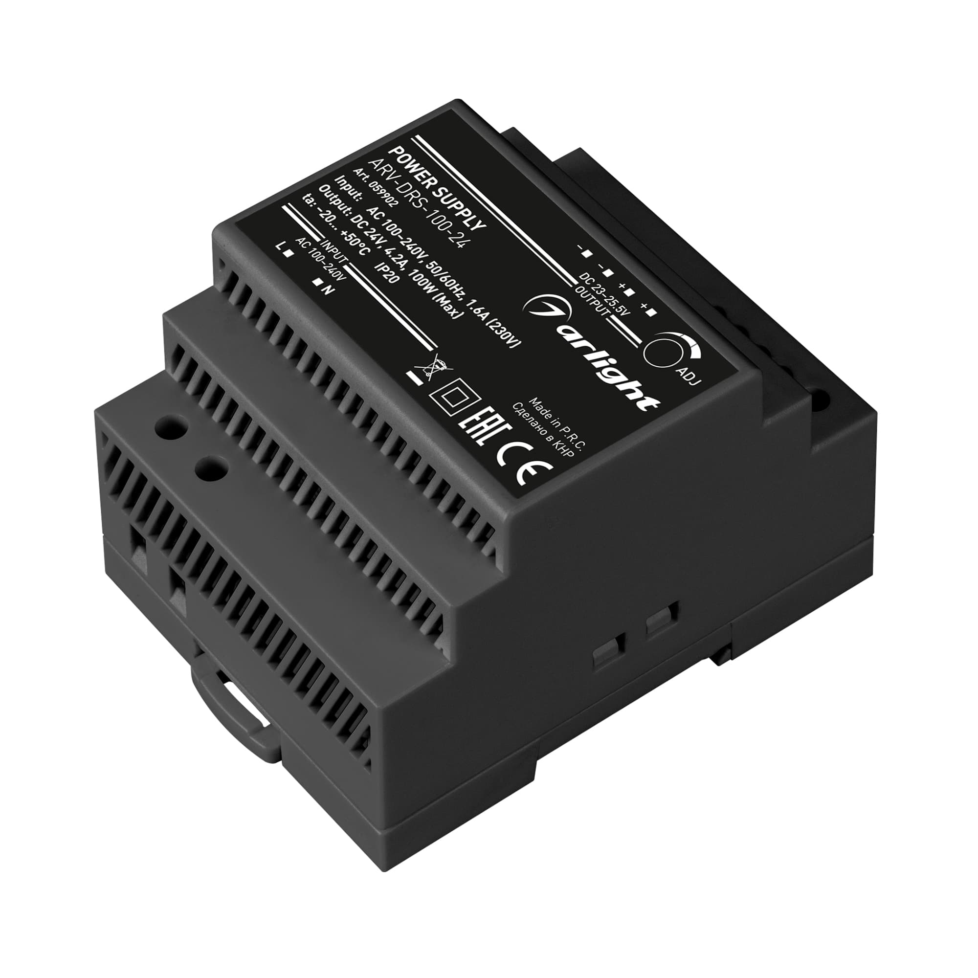 Блок питания ARV-DRS-100-24 (24V, 4.2A, 100W) (ARL, IP20 DIN-рейка 5 лет)