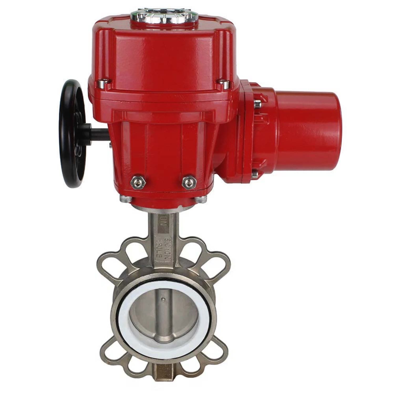 Затвор дисковый поворотный 316L-316L-PTFE Ду150 Ру16, корпус и диск нержавеющая сталь 316L, уплотнение PTFE, с 1/4-оборотным электроприводом QT-W (M) EX-040 220В