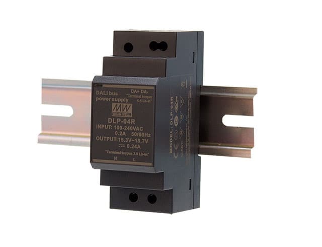 Источник питания AC-DC для шины DALI, 3.84Вт, вход90...264В AC, 47...63Гц, 120...370В DC, выход 16В,240мА, изоляция 3000В AC, на DIN рейку