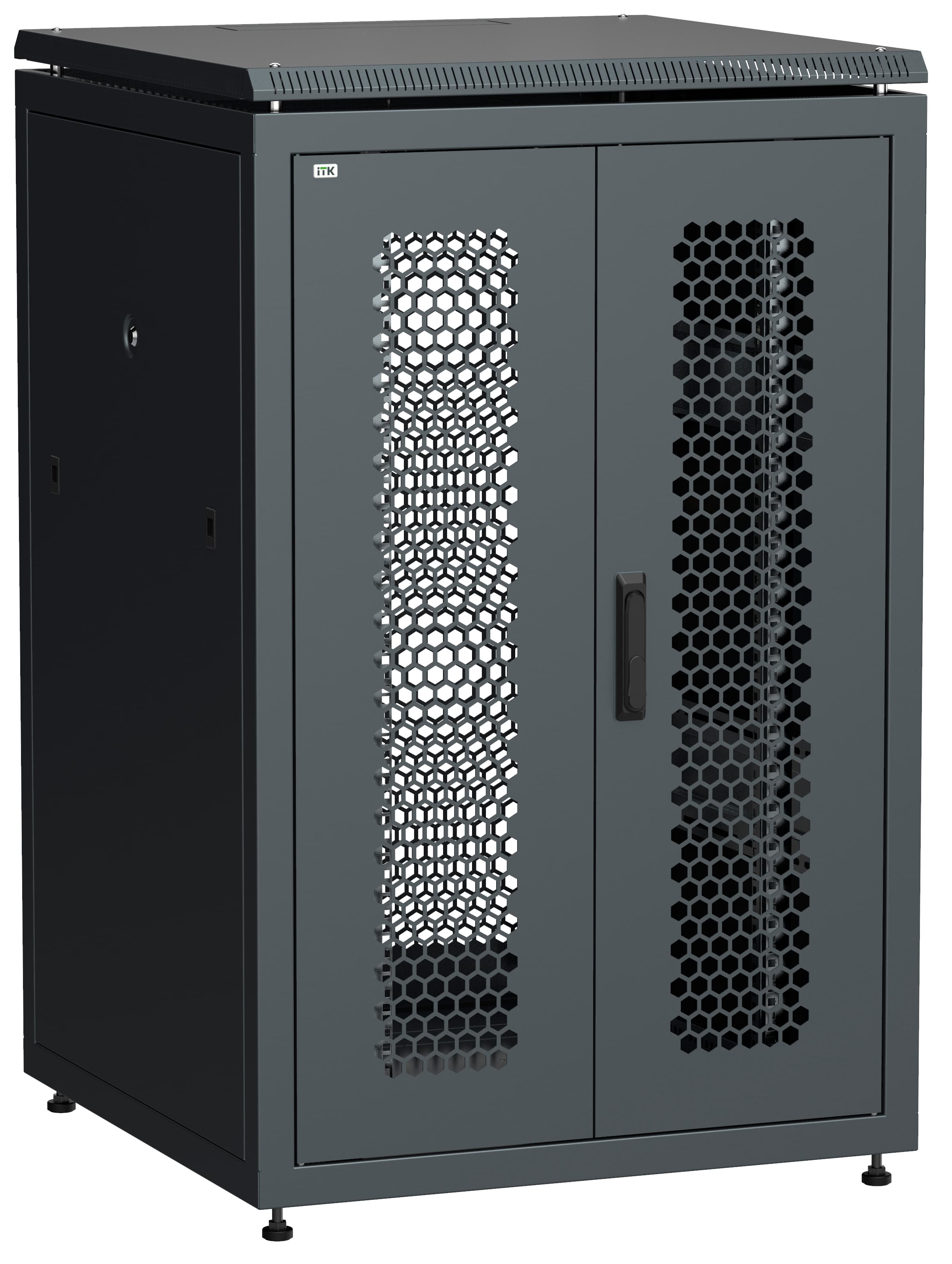 Шкаф сетевой 19' LINEA N 24U 800х800мм двустворчатая перфорированная дверь задняя перфорированная черный
