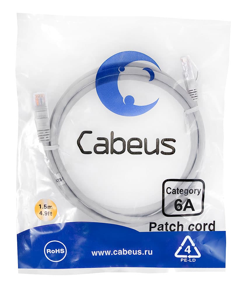 Патч-корд U/UTP, категория 6а (10G), 2xRJ45/8p8c, неэкранированный, серый, LSZH, 1.5м