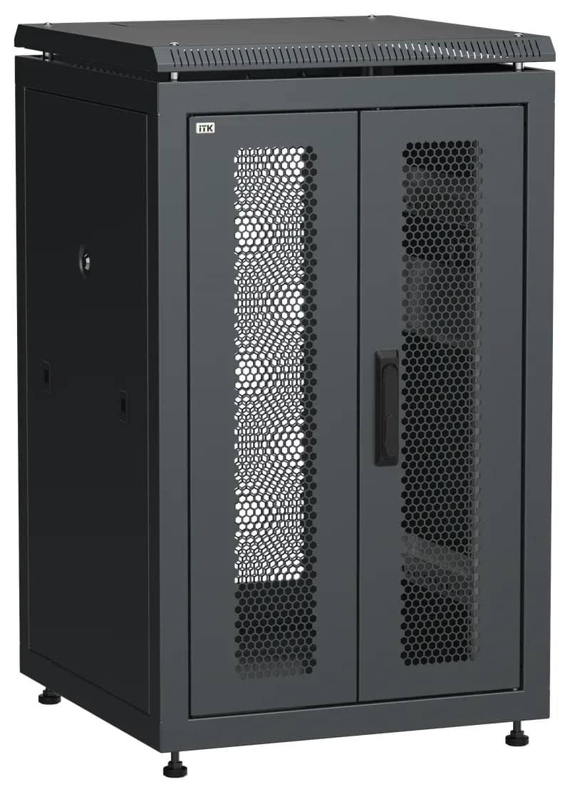 Шкаф напольный сетевой 19' LINEA N 18U 600х600мм передняя распашная перфорированная дверь задняя перфорированная черный