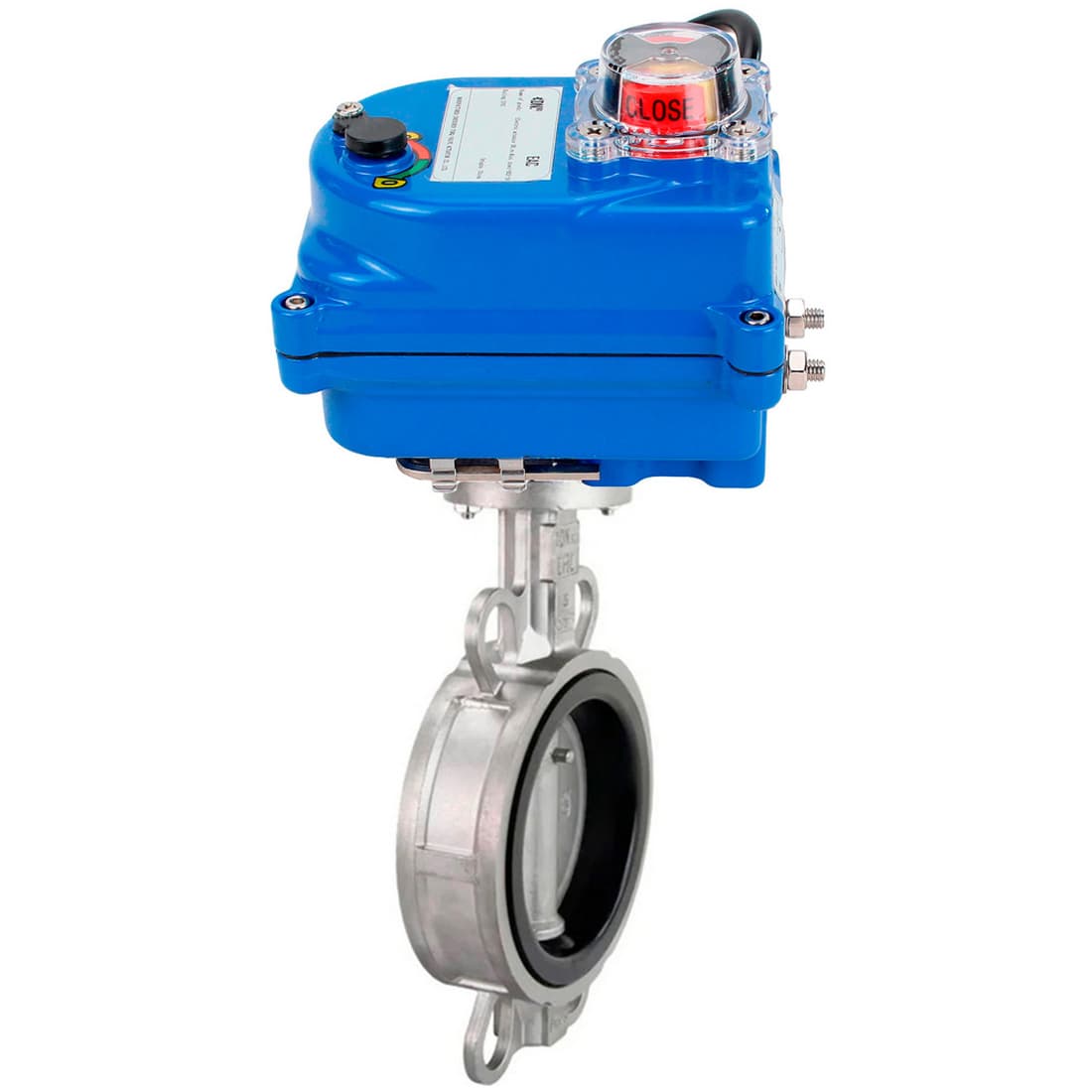 Затвор дисковый поворотный 304-304-VITON-2W-Fb-H Ду50 Ру16 межфланцевый, корпус нержавеющая сталь 304, диск нержавеющая сталь 304, уплотнение VITON, с электроприводом 003 blue 12В