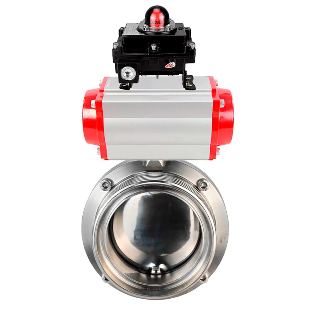 Затвор дисковый поворотный 304-304-Sil-2W-T-H Ду65 Ру10 пищевая нержавеющая сталь 304, уплотнение Silicon, с пневмоприводом SA-083 и БКВ LSB-410-02ExM12-250