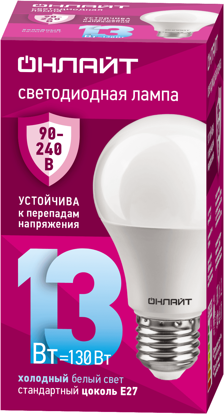 Лампа светодиодная 13 Вт OLL-A60-13-230-6.5K-E27 PRO 90-240В